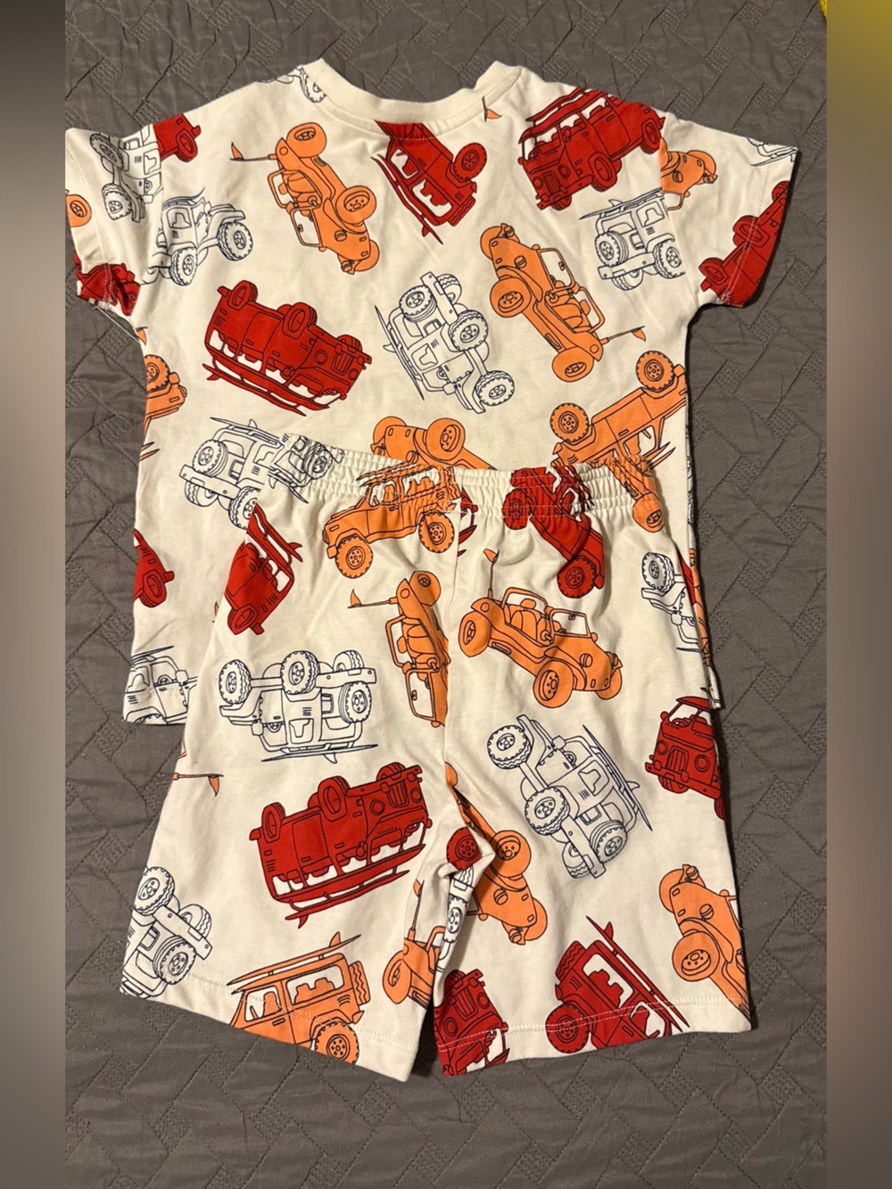wonder nation Cream Pajama Set with Orange & Red Truck Print
